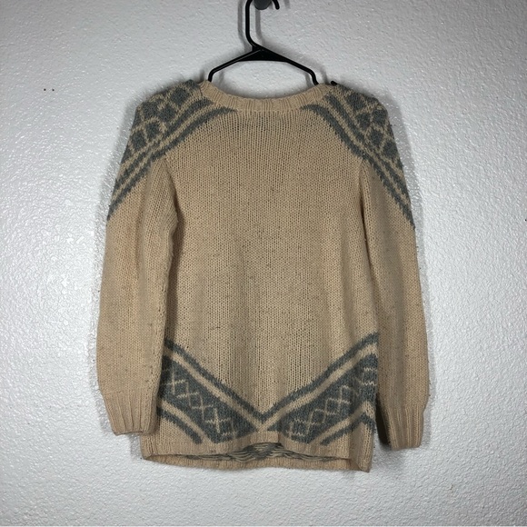 J Crew Cashmere HandKnit Sweater Tile Pattern Cream Blue S - Picture 6 of 10